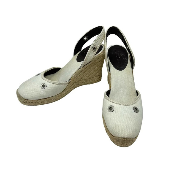 Bally Espadrille Wedges in Cream Canvas Slingback Size 38 US 7.5 - Picture 4 of 9